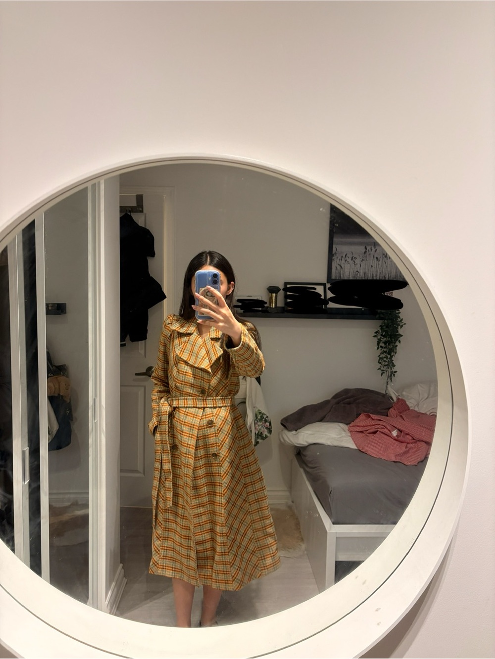 Betsey Johnson Yellow Plaid Long Sleeve Trench Dress